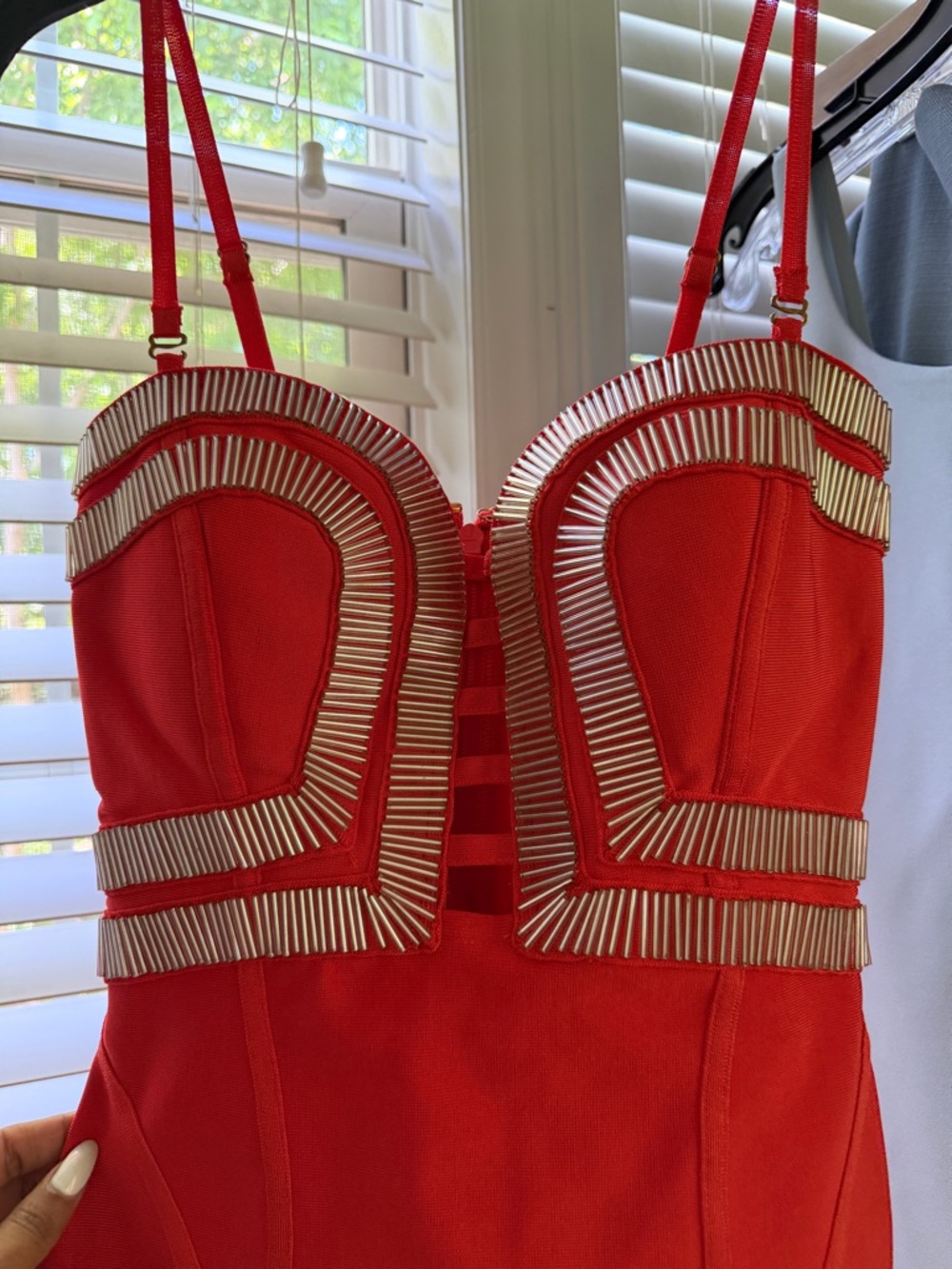 Red Strappy Bustier Dress with Trim